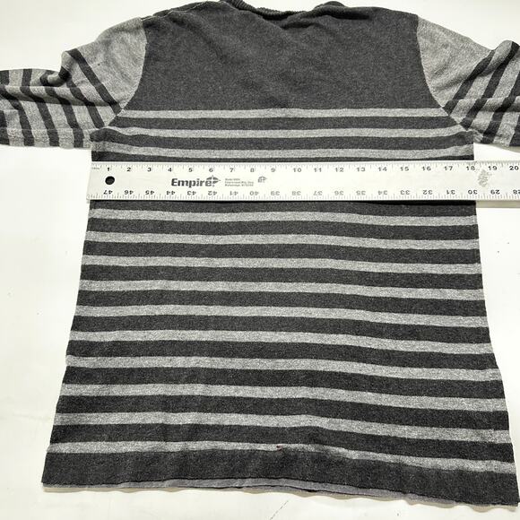 Y2K GUESS Sweater Women Size M Gray Striped Cotton Preppy V Neck Long Sleeve - Picture 5 of 8